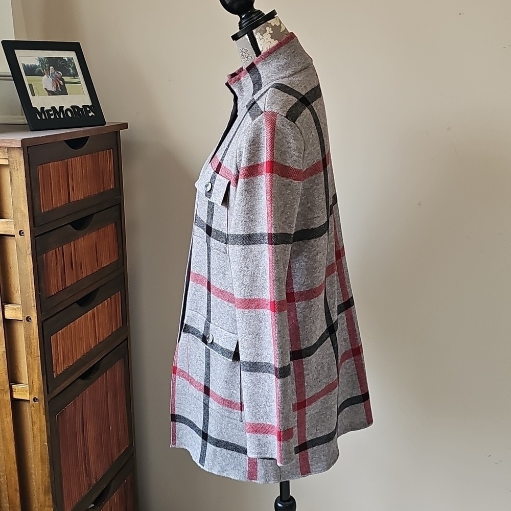 ANNE KLEIN PLAID SWEATER JACKET M - Picture 4 of 9